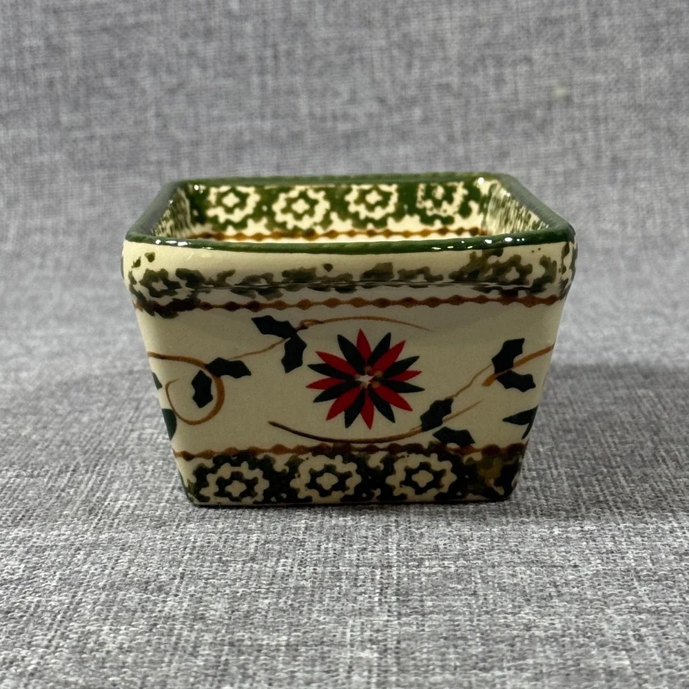 Temp-tations Holiday Mini Loaf Pan Small Green Red Floral Christmas 12oz Ceramic